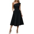 thumbnail image 2 of NTACZA Casual Summer Dresses for Women Midi Sleeveless Formal Wedding Guest Dresses Asymmetrical Neckline A-Line Dressy Ruched Waist One Shoulder Black XL, 2 of 5
