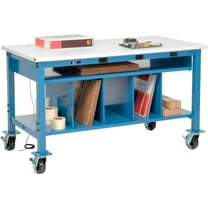 Global Industrial 412474AB Mobile Packing Workbench with Lower Shelf & Power - ESD Safety Edge - 60 x 36 in. - Blue