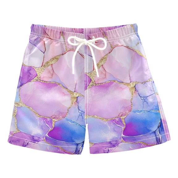 FORMRS Boys Swim Trunks Quick Dry Mesh Liner Boardshorts Sizes XS-XL, Pastel Pink Marble Pattern