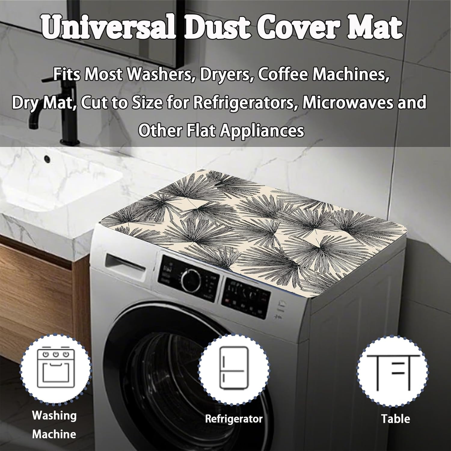Washer Dryer Top Cover Mat, Non-Slip Laundry Room Decor, Laundry Room Kitchen Appliance Decor Protector, 23.6x19.7in