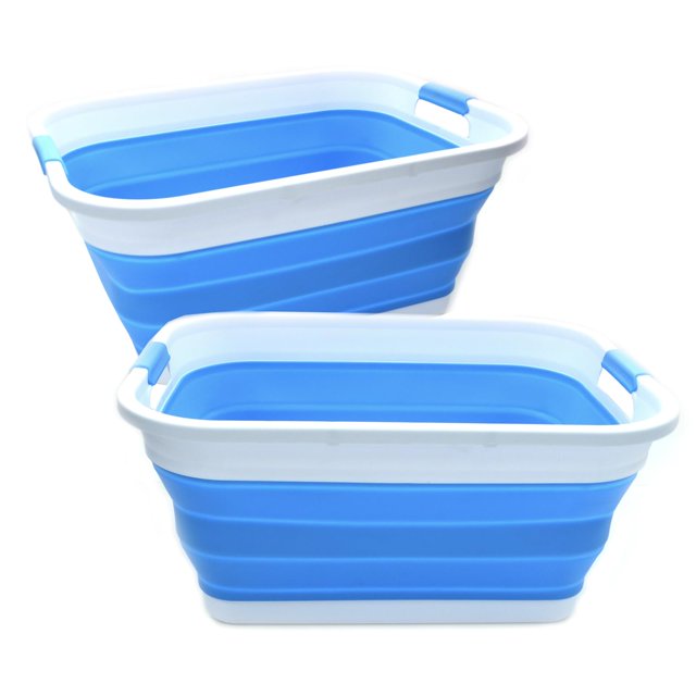 Sammart Juego De 2 Cestas Plegables De Plástico Para La Colada De 41 L (10,8 Galones), Contenedor De Almacenamiento Emergente, Bañera De Lavado Portátil, Cesta/Cesta Para Ahorrar Espacio Capacidad De