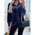 thumbnail image 3 of Women'S Winter Long Sleeve Velvet Cardigan Button Casual Tops Shirt Ladies Tops Royal Blue XS, 3 of 8