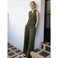 thumbnail image 4 of Firvespy Women's 2 Piece Blazer Outfits Summer Sleeveless V Neck Vest and Wide Leg Pants Set High Waist Tailored Business Casual Suit, 4 of 5