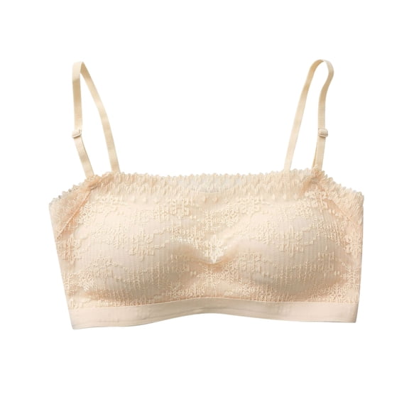 Padded Sports Bra Women Back-Smoothing Bra Feature V-Neck Soft Bra Style W-386 Beige L
