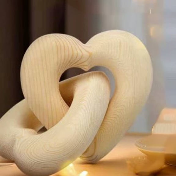 syligr Wooden Interlocking Heart Decor, Symbolic Connection Sculpture for Home Table Decor, Minimalist Wood Heart Centerpiece for Wedding Anniversary Valentine's Day Gift, Shelf Mantel Decoration
