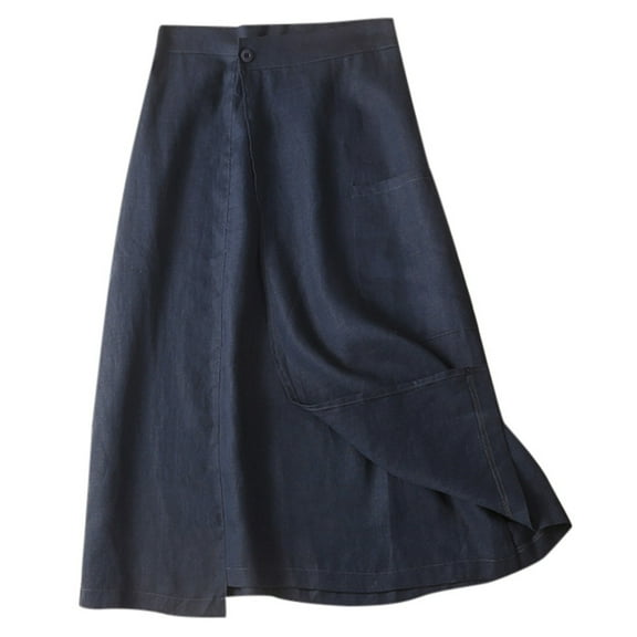 Daznico Women's Linen Wrap Midi Skirt High Waisted A-Line Pocketed Retro Skirt,XXL