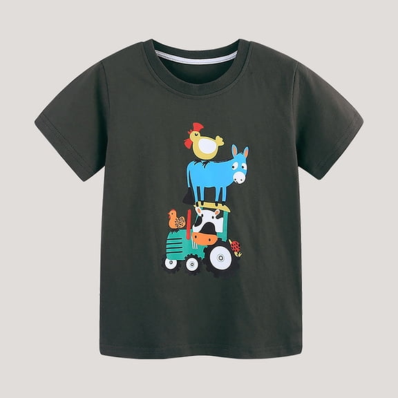 RTKFRFLM Boys Cartoon Graphic Tee Classic Western Style Short Sleeve Cotton Top Coffee 12-24 Months