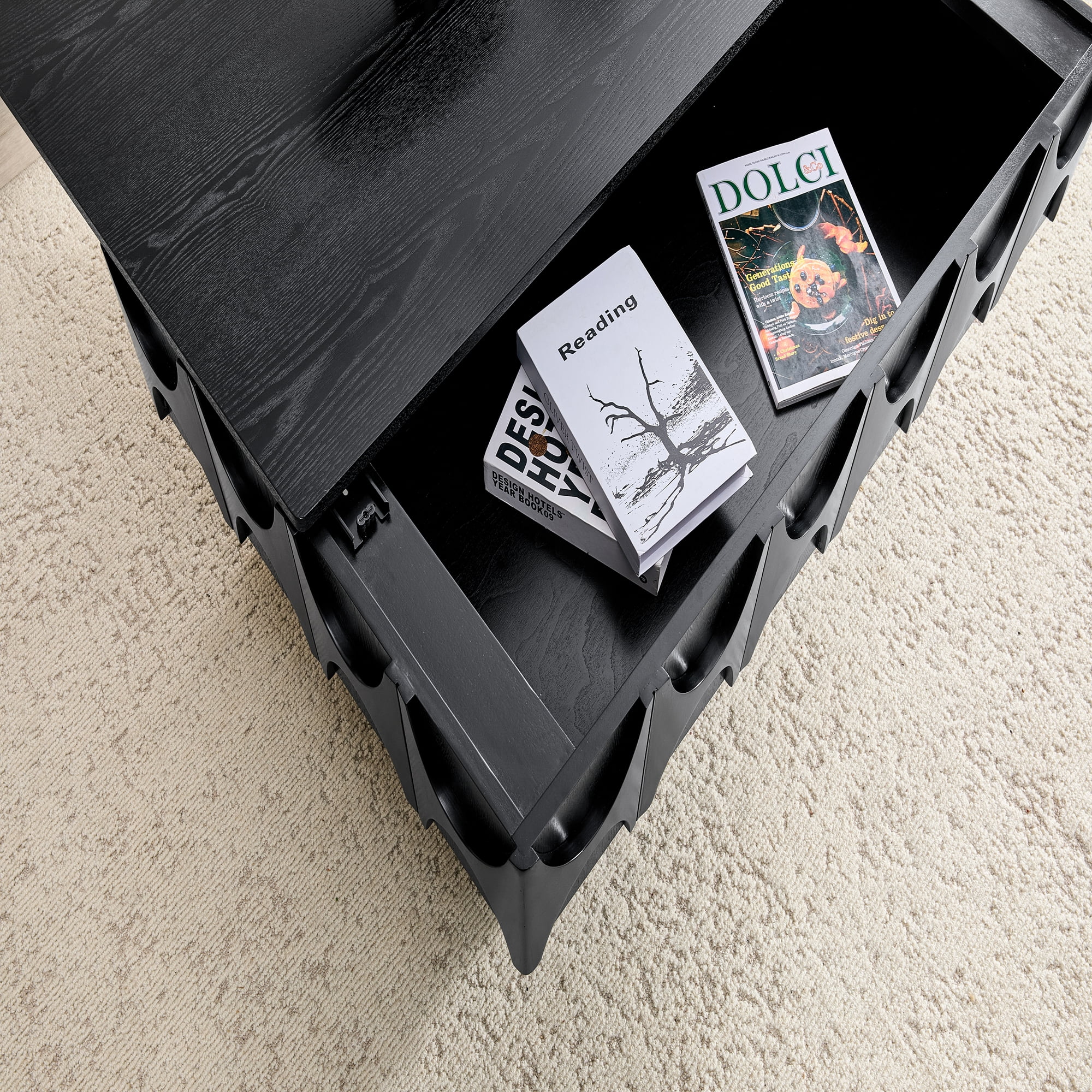 LKTART 38.6" Modern Coffee Table with Sliding Top & Hidden Storage, Solid Wood Veneer Mid Century Rectangle Center Table for Living Room Home Office, Black