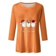thumbnail image 4 of Womens Tops Workout Shirts Christmas 3/4 Sleeve Print Crewneck Ladies Holiday Season Fall Clothes for Women Tees Blouses Orange Size 2XL, 4 of 4