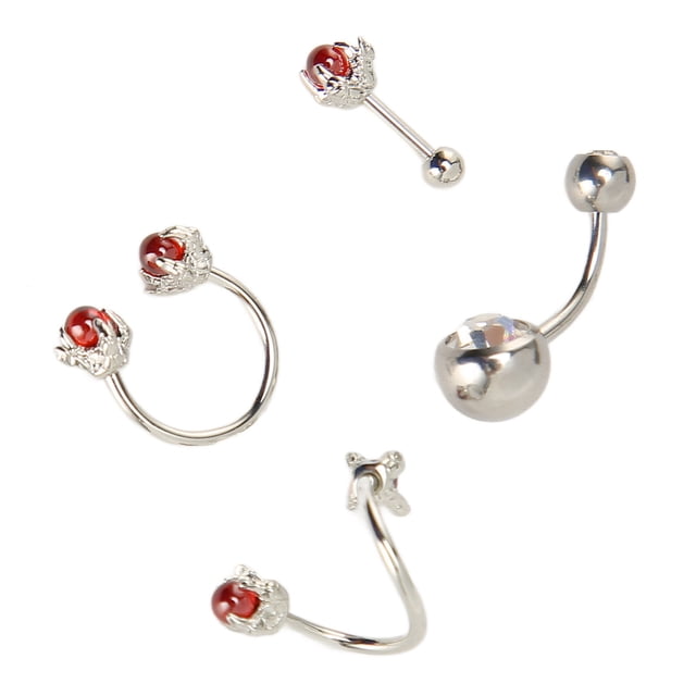 Belly Button Rings Sparkling Body Jewelry Kit Navel Belly Ring Crystal Inlay 4 Pcs for Women