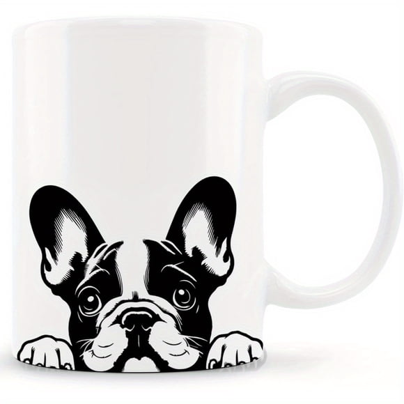 11oz Funny Peeking French Bulldog Mug - Cute Peeking Dog Face Coffee Cup with French Bulldog, Ceramic Tea & Hot Beverage Cup for Frenchie Lovers, Gift for Women, Men, French Bulldog Mom & Dad (11oz)
