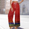 thumbnail image 6 of Women’s Loose Fit Geometric Print Wide Leg Pants with Elastic Drawstring Waist and Functional Pockets for Summer Casual Wear Deep Red L, 6 of 8