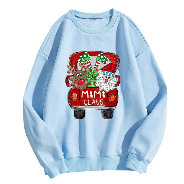 toraway Chandails en Molleton pour Femmes Sans Capuche Chandails en Molleton Petites pour Femmes Top Imprimé de Noël Décontracté Col Rond Chandails en Molleton Manches Longues Tuniques Mignonnes Pulls Amples L