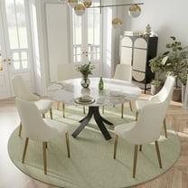 LovingAHome 53" Round Faux Marble Dining Table Set for 6 White Sintered Stone Top with Dining Chairs