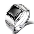thumbnail image 1 of Black Agate Ring Mens Opening Adjustable Fashion Jewelry Mens Cupronickel Gift, 1 of 5