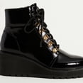 thumbnail image 4 of Cecelia New York Geraldine Black Patent Leather Wedge Lace Up Buckle Ankle Boots (Black Patent, 5.5), 4 of 4