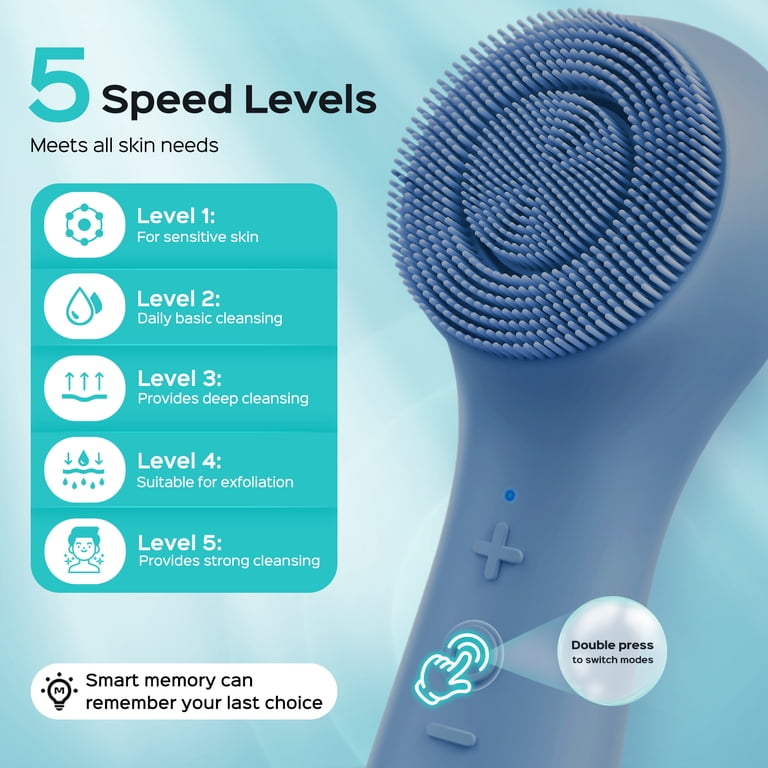 COSLUS Face Scrubber Dual Spin Silicone Exfoliator, Blue photo 4