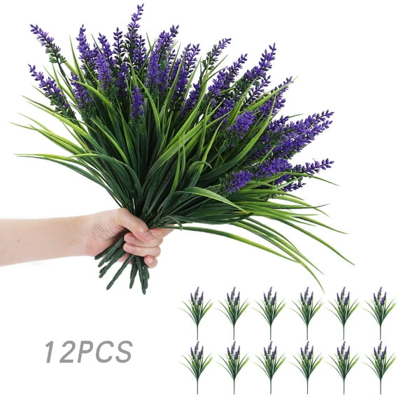 12 Pcs Fake Monkey Grass Artificial Faux Bushes Plants with Flowers In Spring Garden/Indoor Decoration