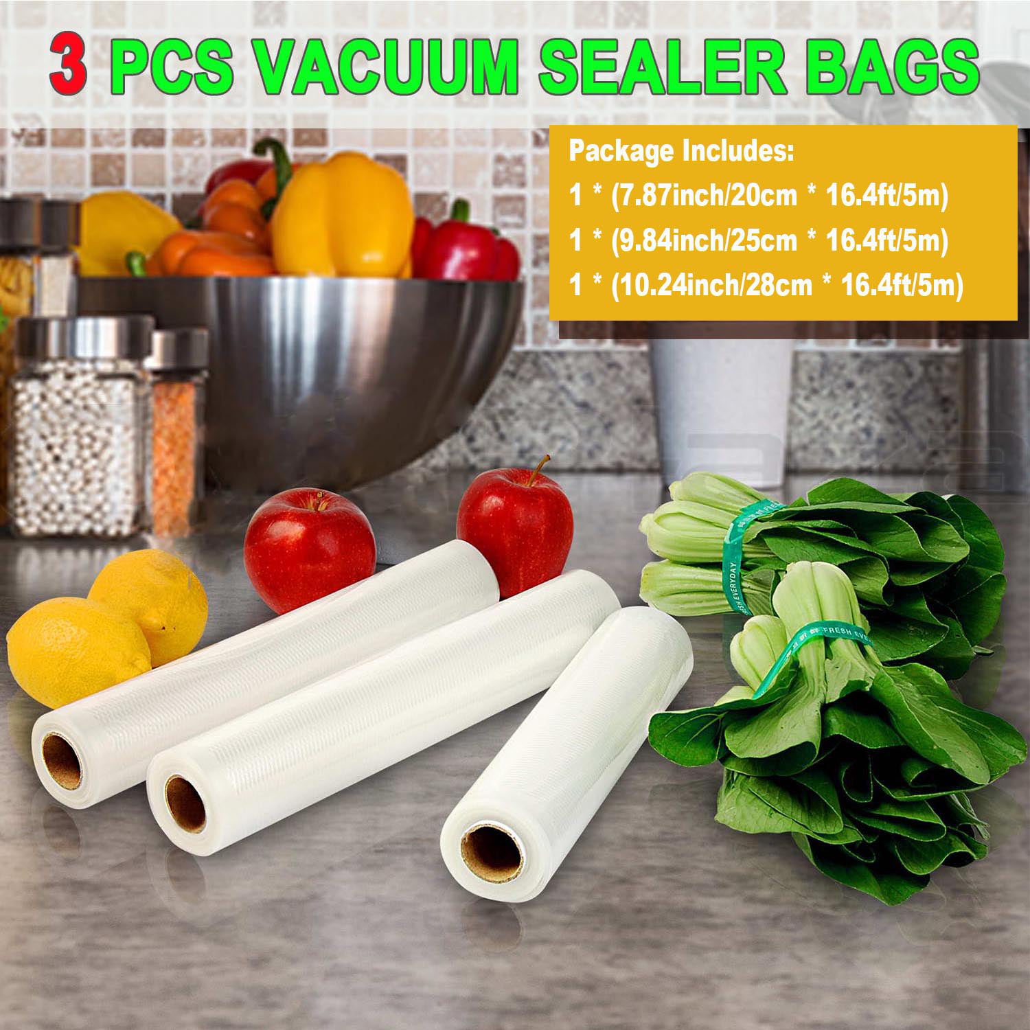 Fresh Hero Vacuum Bag Rolls, 10 Microwavable Vacuum Seal Bag Rolls - Freezable, 3 Mil Thickness, Plastic Vacuum Storage Bag Rolls, for Sous Vide Cooki