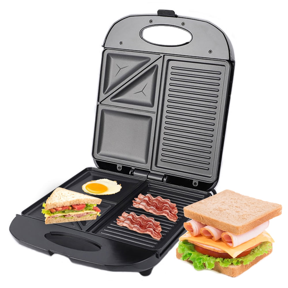 CACAGOO Breakfast Sandwich Maker, 1400W Toaster and Electric Panini Press  with 4 Slices Non-Stick Coated Plates for Sandwiches, Steaks, Eggs 