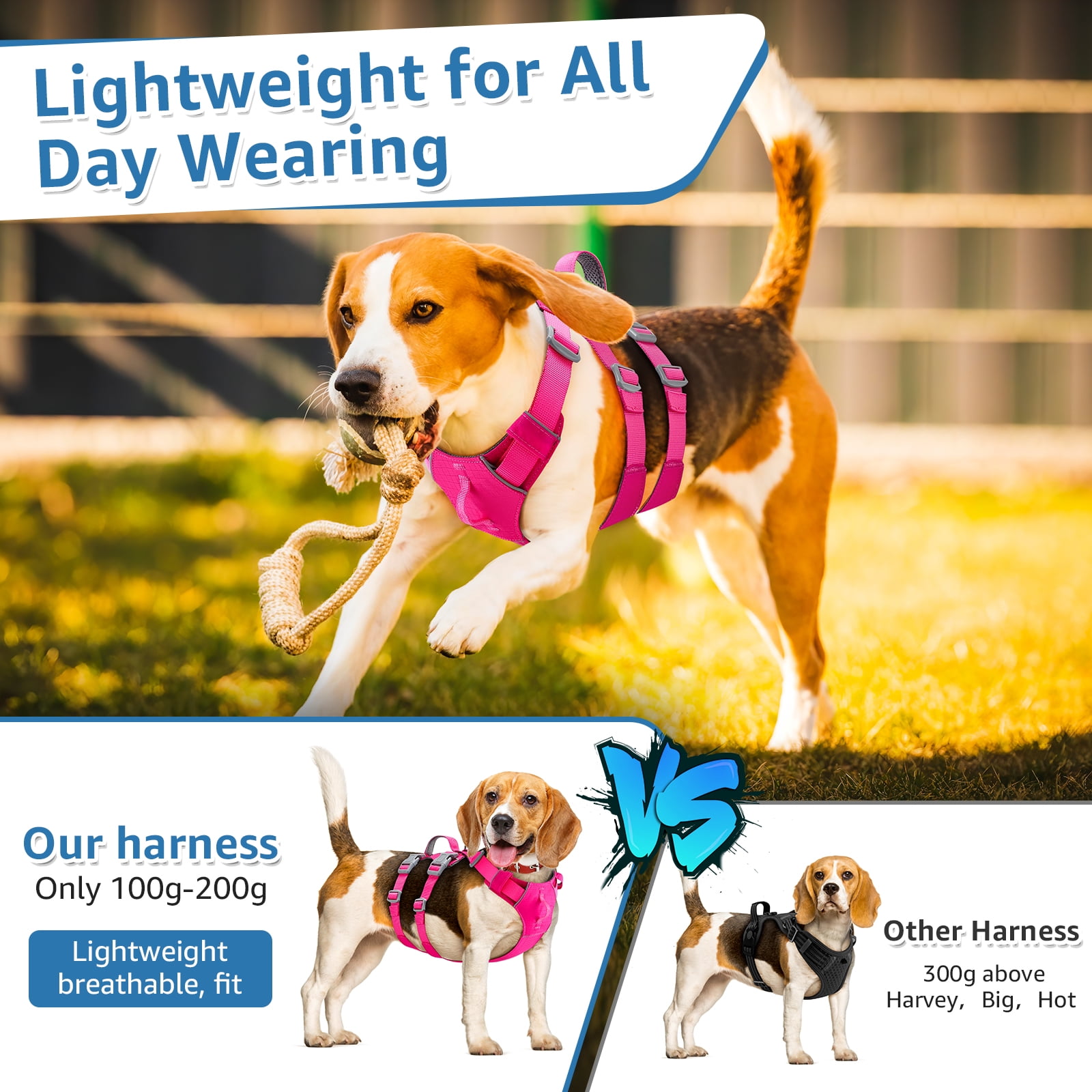 AUTOWT No Pull Dog Harness - Lightweight, Escape Proof with Padded Handle, Adjustable Reflective Vest for All Sizes