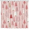 thumbnail image 2 of Christmas Tree Shower Curtain Pink Xmas Tree Shower Curtain Winter Snowflake Pine Pattern Holiday Shower Curtains for Bathroom Decor Washable Durable Fabric Bathroom Curtain 72x72in, 2 of 6