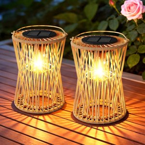 Solar Lanterns Outdoor Waterproof Rattan Outdoor Solar Lantern 2Pack