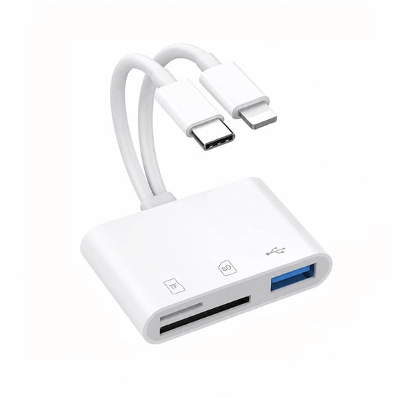 SD Card Reader 3 in 1, Lightening USB-C USB-A Memory Adapter, Support SD/MicroSD/USB OTG Plug & Play
