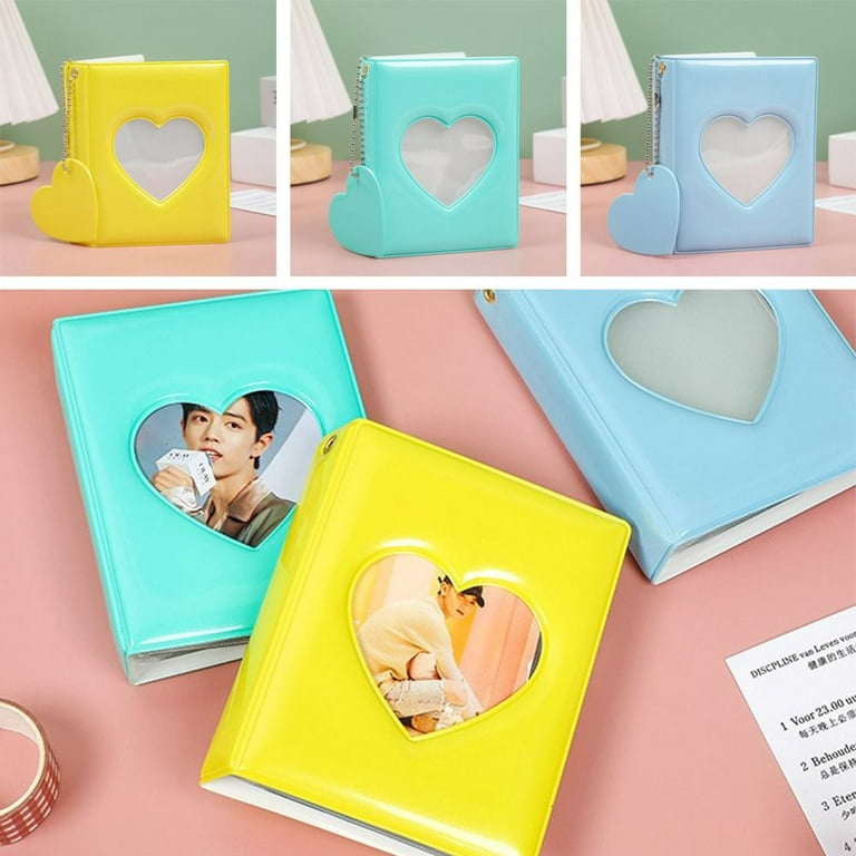 Solid Color For Polaroid Album With Heart Pendant Photocard Holder Kpop  Idol Cards Photo Album Collect Book BLUE 