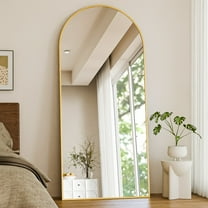 Easy4Home 78"x 35" Arch-Top Floor Mirror Metal Frame Free-Standing & Wall-Mounted, Gold
