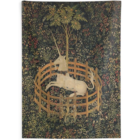 Unicorn Rests In Garden Indoor Wall Tapestries, Fairy Tale Home Decor, Magical Fantasy Dorm Tapestry, Mythical Creature Wall