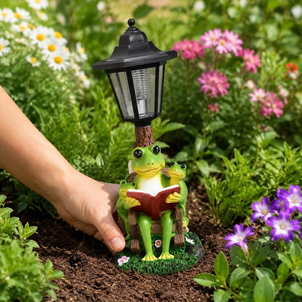 Estatua de rana solar para jardín con luz solar exterior para patio, balcón o terraza. 115 x 145 x 32 cm