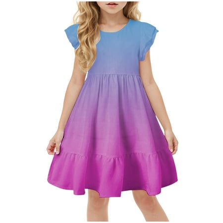 Gubotare Tulle Dress Girls Girl Toddler Dresses Short Sleeve Striped Toddler Casual Dresses Multicolored (Purple Size 9-10 Years)