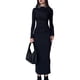 thumbnail image 1 of Vestido Ajustado de Otoño para Mujer, de Larga, con Cuello Redondo Fruncido y Corte Entallado, Vestido de Cóctel para Fiesta Negro M, 1 of 10