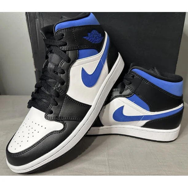 Ni - ke Air Jordan 1 Mid White Black Racer Blue 554724-140 Men’s Size 9.5