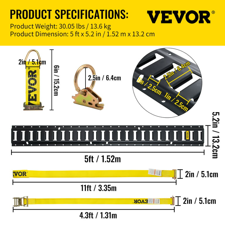 VEVOR E-Track Kit deArrimage 4 Pieces Rails deArrimage Noir 1,22 m