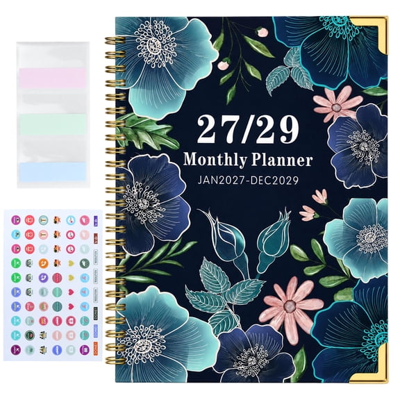 2027-2029 Monthly Planner, Large 3 YearCalendar for 2027,2028,2029 with MonthlyViews, Colorful Tabs, Notes Pages & Inner Pocket(9" x 11")