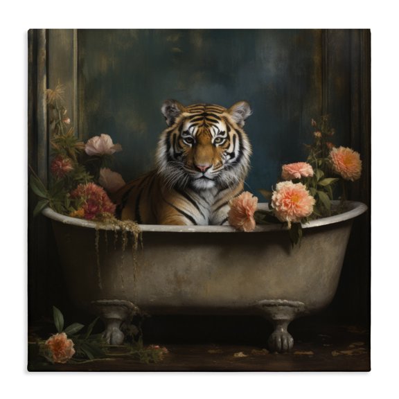 Stupell Industries Shabby Chic Tiger in Floral Bathtub Canvas Art, 17 x 17, by Lazar Studio