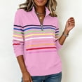 thumbnail image 2 of Moxiu Womens Rainbow Striped Sweatshirt Half Zipper Long Sleeve Pullover Tops Fall Winter Stand Collar Colorful Sweat Shirts Pink,L, 2 of 7