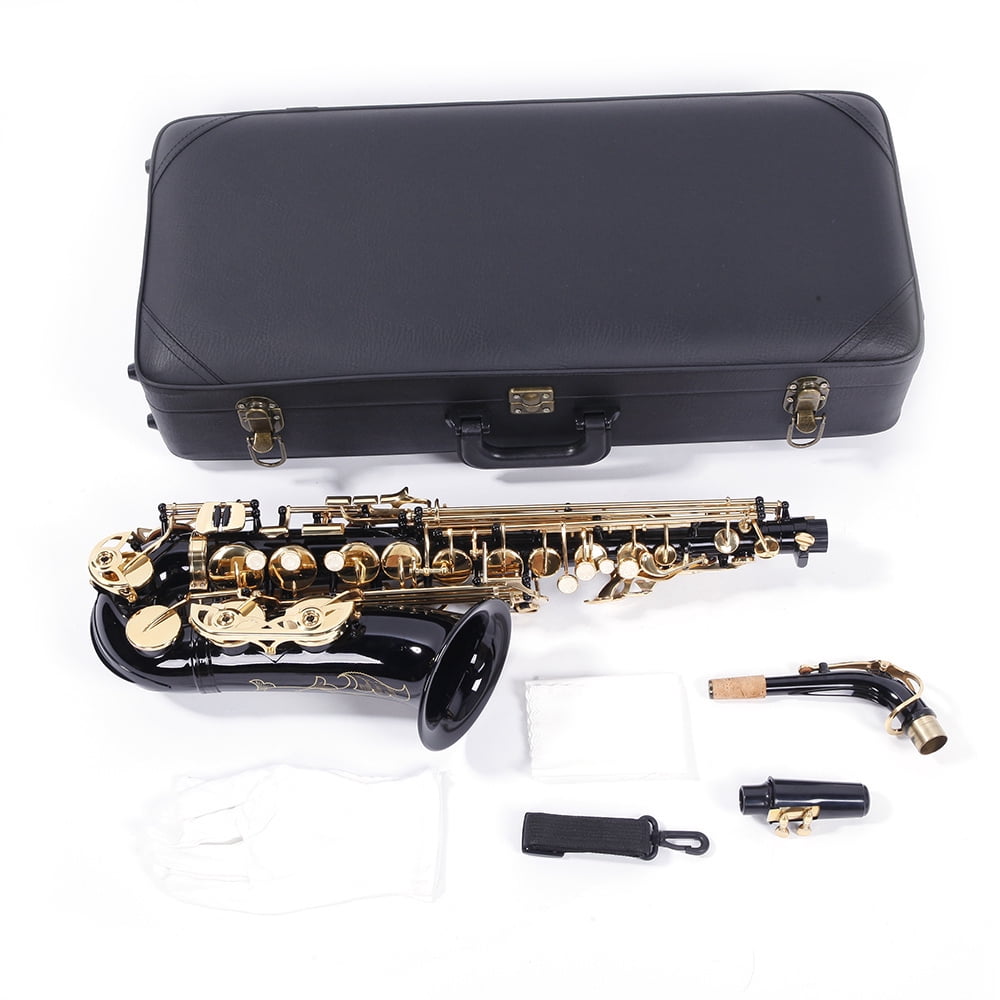 Tcbosik Alto Saxophone, Drop E Brass Sax Kit with Lubricants, Cleaning Cloth, Cleaning Brush, Carrying Case and Strap, Black