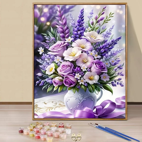 JYLMOOD DIY Paint by Number for Adults, Easy Painting by Numbers for Gift Home Wall Decor 16x20in without Frame, Colored Canvas - Purple Rose