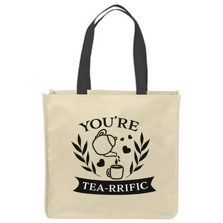 

Canvas Tote Bags You re Tea-rrific! Terrific Pun Funny Friends Tea Pot Mug Reusable Shopping Funny Gift Bags