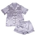 thumbnail image 1 of Women’s Short Sleeve Button Down Silky Satin Pajamas For Adults - 2 Piece Shorts Set, Sizes Small To X-Large, 1 of 4