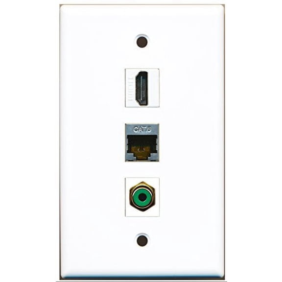 RiteAV - 1 Port HDMI and 1 Port RCA Green and 1 Port Shielded Cat6 Ethernet Wall Plate