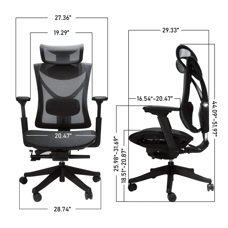 Mesh Office Chair, Ergonomic Office Chair with Adjustable Lumbar Support,  Armrest, Headrest - Tilt High Back Desk Chair with Mute Wheel for Office