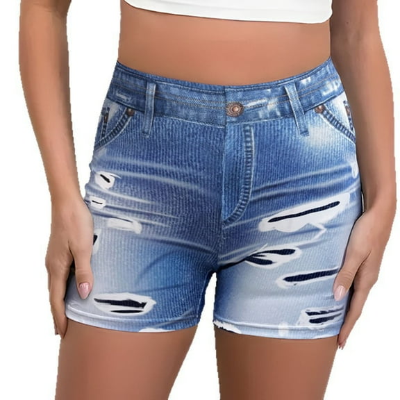 Denim Shorts for Womens High Waisted Knee Length Jeans Leggings Cropped Elastic High Waist Street Wear 2025 Summer
