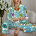 thumbnail image 6 of Uemuo World Travel1 Pattern Womens Pajama Sets,PJ Set for Women,Pajamas for Women Logo,Long Sleeve Pajama Set for Women,Soft Long Sleeve Top With Pants-, 6 of 9