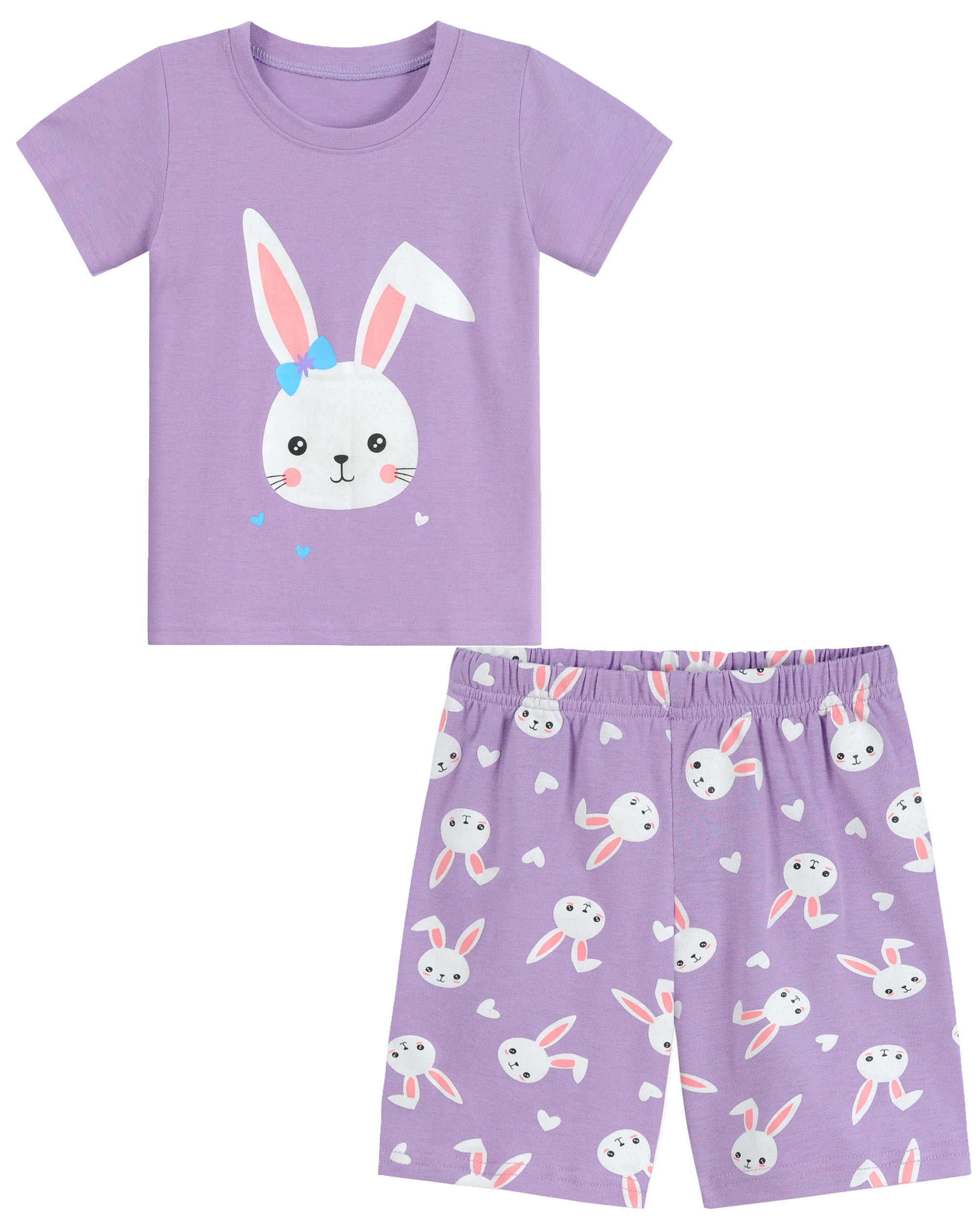 Little Girls Pajamas Unicorn Purple Short Sleeve PJs Set 100% Cotton Toddler Kids Summer Sleepwear 2-8T