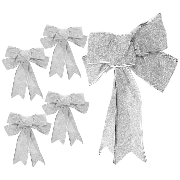 Raindrops 5Pcs Christmas Ribbon Bow Silver Fabric Bow Decorations 9.8x7.9x0.6in Seasonal