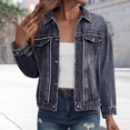 thumbnail image 2 of Aoiroe Womens Denim Jacket Womens Clothing Oversized Jacket Denim Jacket Light Jean Jacket For Women Light Weight Jackets Womens Denim Jacket For Women Blue L, 2 of 4